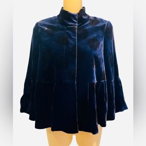 Diane Von Furstenberg Cropped Silk Blend Blue Floral Velvet Jacket Coat 0/XS